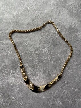 Vintage Trifari Black onyx and Gold Chevron Crystal Necklace